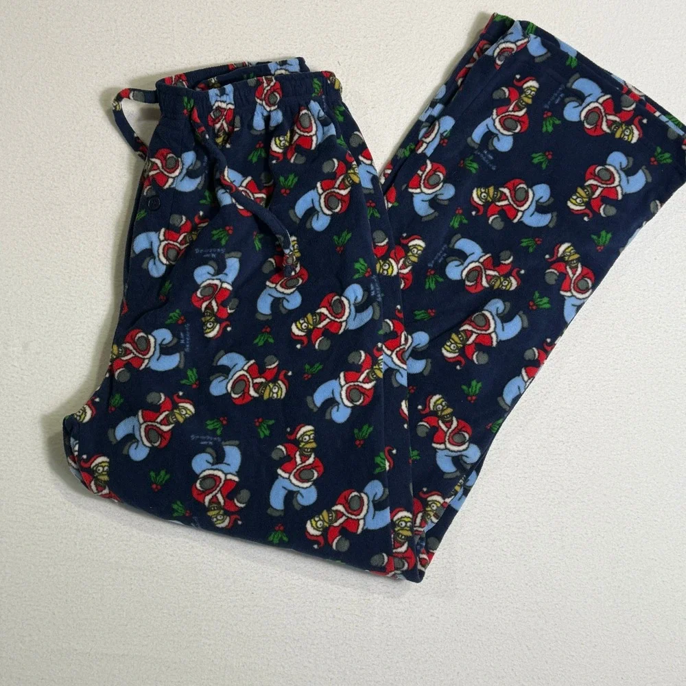 The Simpsons Fleece‎ Pajama Pants Santa Bart Holiday Loungewear Medium Y2K